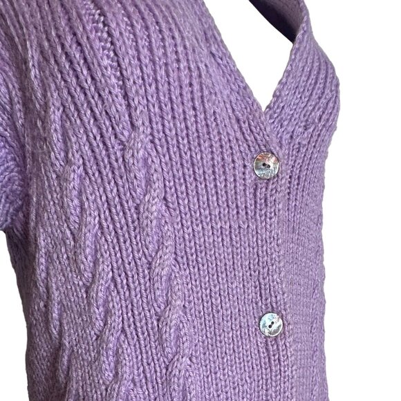 Handmade Cable Knit Midi Length Cardigan Sweater XS S Purple Button Midi Length - Picture 6 of 12
